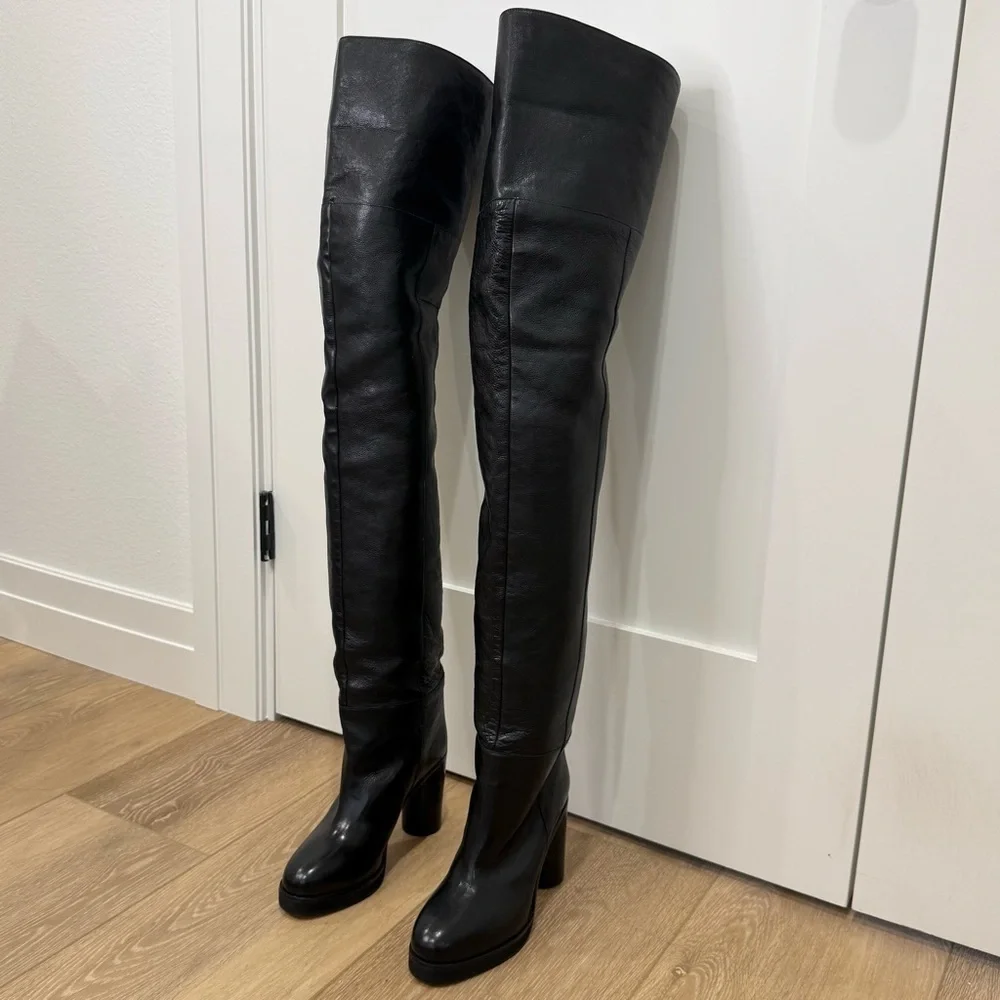 Isabel Marant Lurna Over The Knee Boots Black Leather Size 37/7 Party City Chic